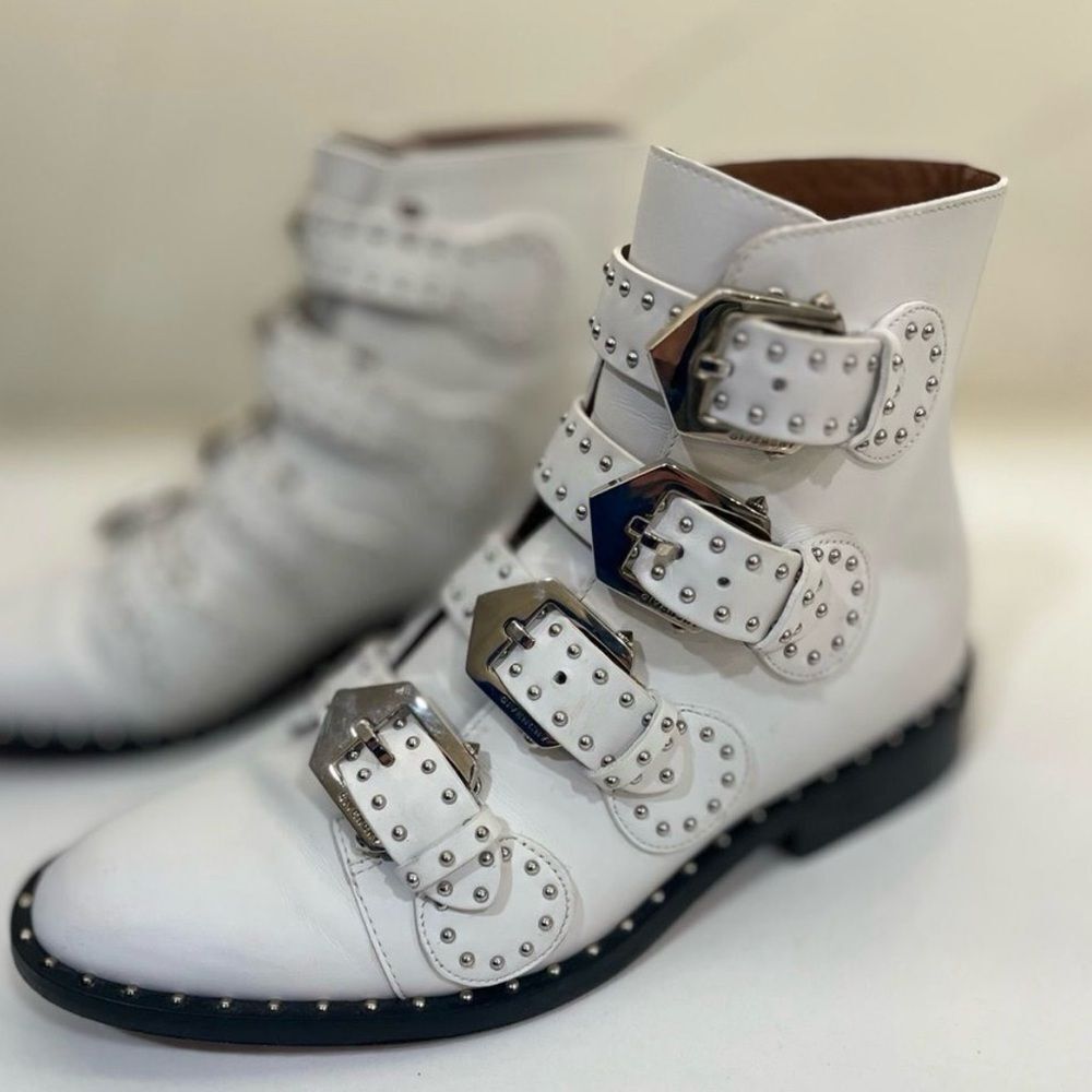 Givenchy White Ankle Boots with Silver Buckles
